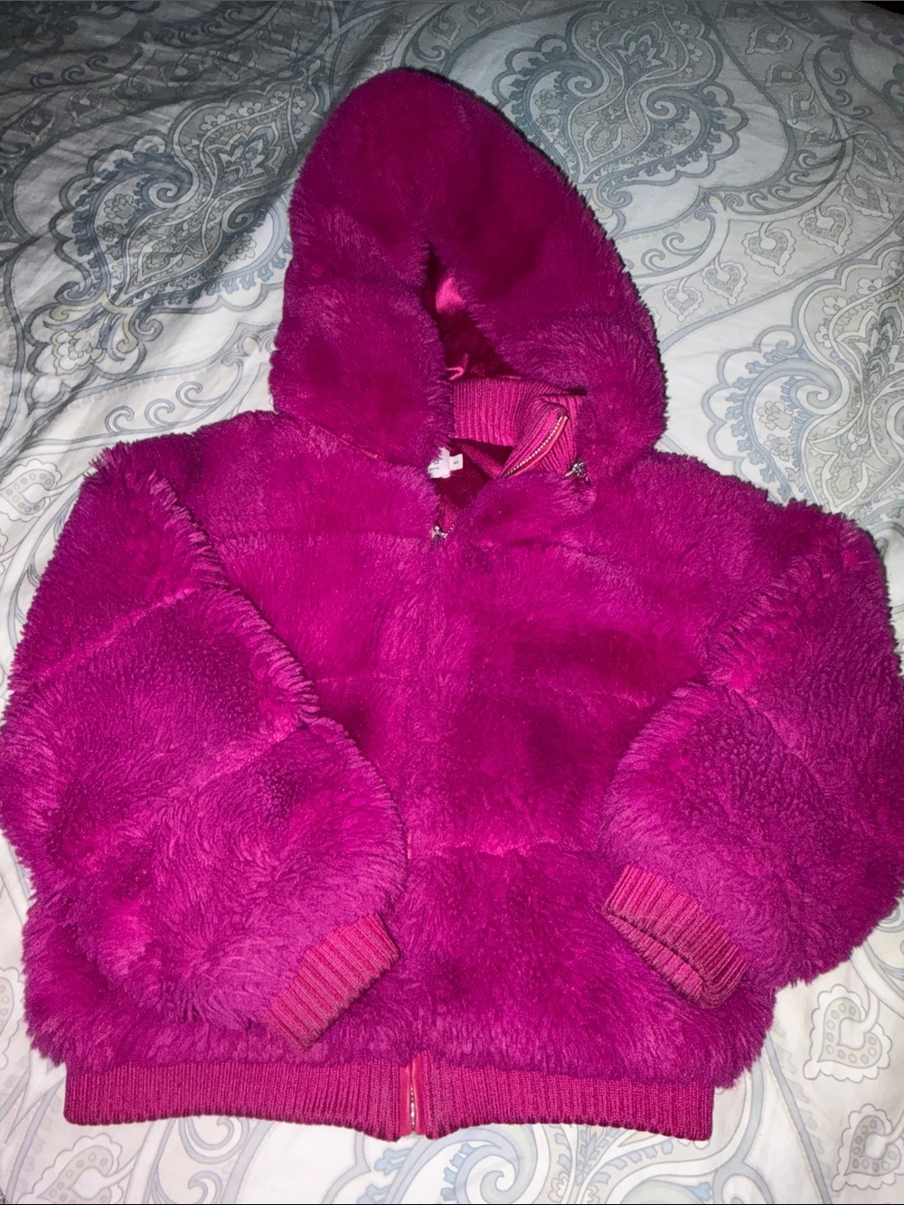 Lola + The Boys Plush Hooded Jacket - Magenta Size 6